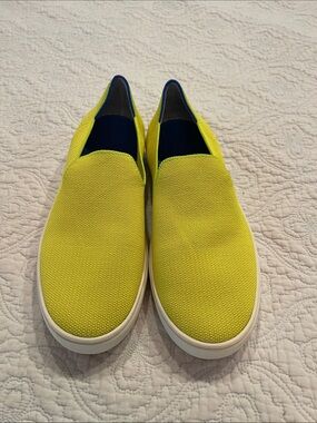 Rothy's Slip-On Knit Sneakers in Yellow with Navy Lining